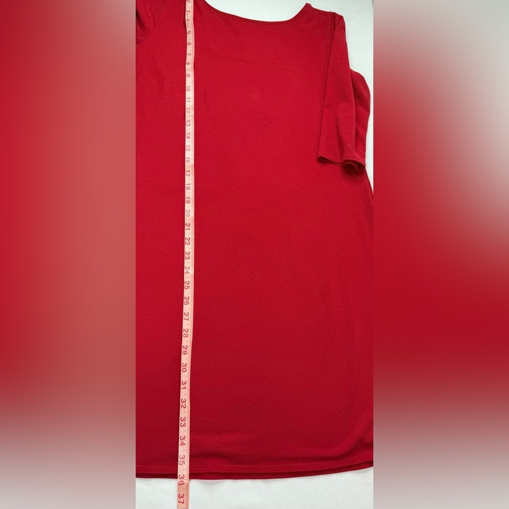 Eileen Fisher Vibrant Red Tunic Dress Organic Cotton Scoop Neck Size Medium - Picture 9 of 9
